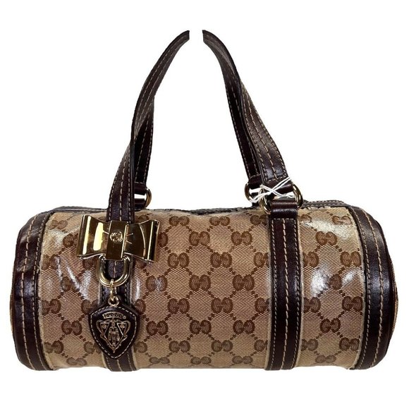 Authentic Gucci Satchel Bag Brown PVC Used GG Handbag Vintage - Picture 2 of 13